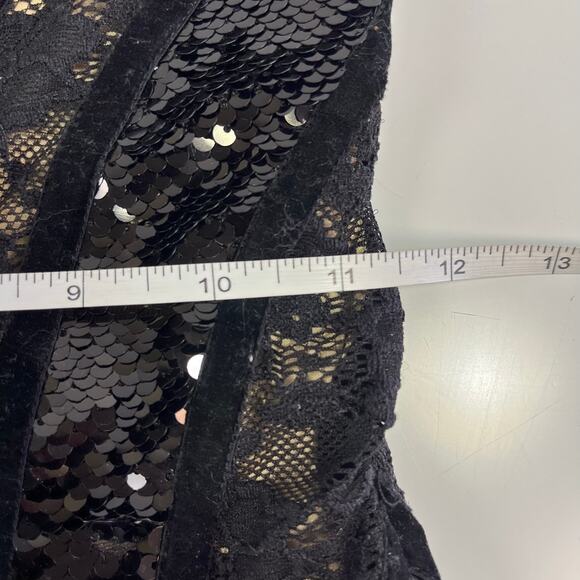 NWT Bebe XXS Bodycon Mini Dress Black Velvet Mesh Nude Sequin Lace Sleeveless - Picture 14 of 15